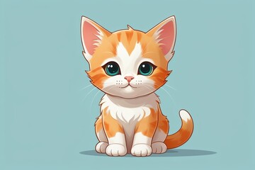 Fototapeta premium cartoon cat sitting on a blue background with a green eyes