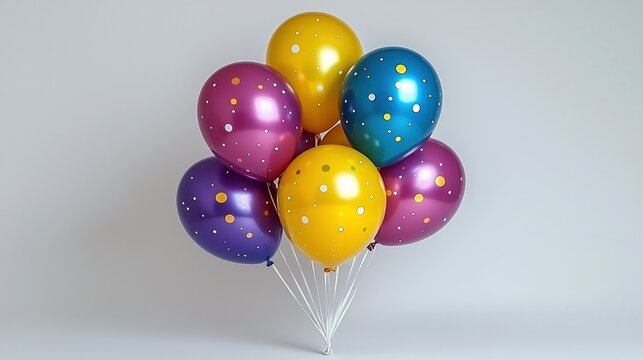 Colorful polka dot balloons on white background for celebration. - Powered by Adobe