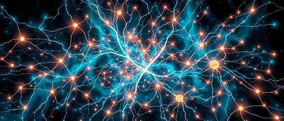 Cosmic Neural Network - Bioluminescent Starscape in Art Nouveau Style