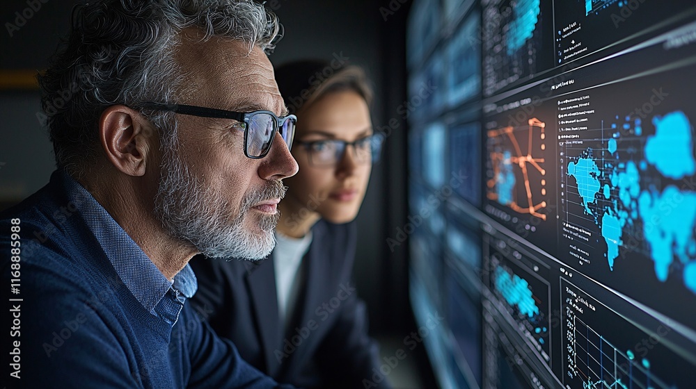Poster Business Smart Data Analytics Insights professionals collaborating over predictive analytics dashboards Stock Photo with side copy space