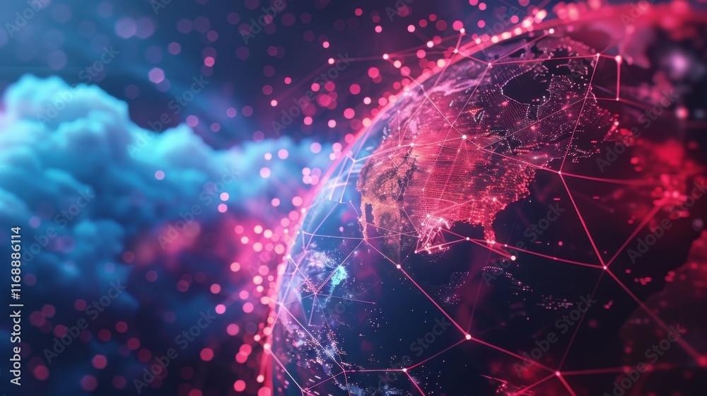 Poster futuristic network of cloud computing and blockchain technology