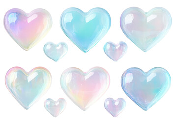 Iridescent Heart Collection: A captivating arrangement of iridescent hearts in various sizes, showcasing a spectrum of shimmering colors.