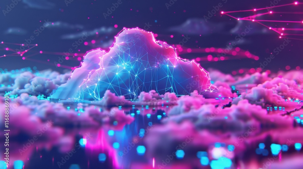 Poster futuristic network of cloud computing and blockchain technology