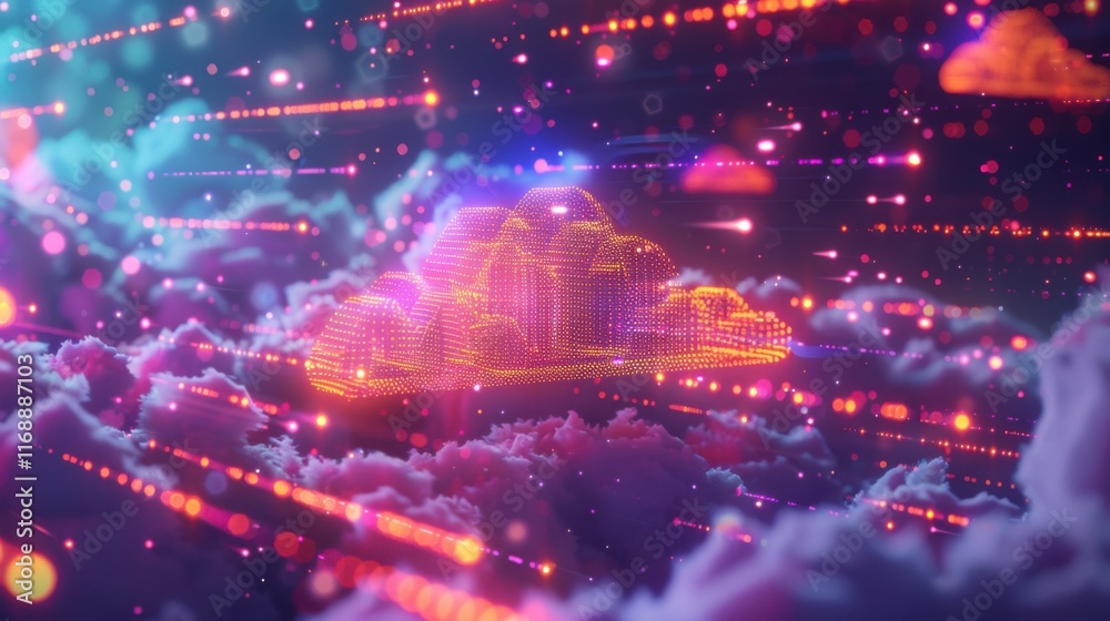 Poster futuristic network of cloud computing and blockchain technology