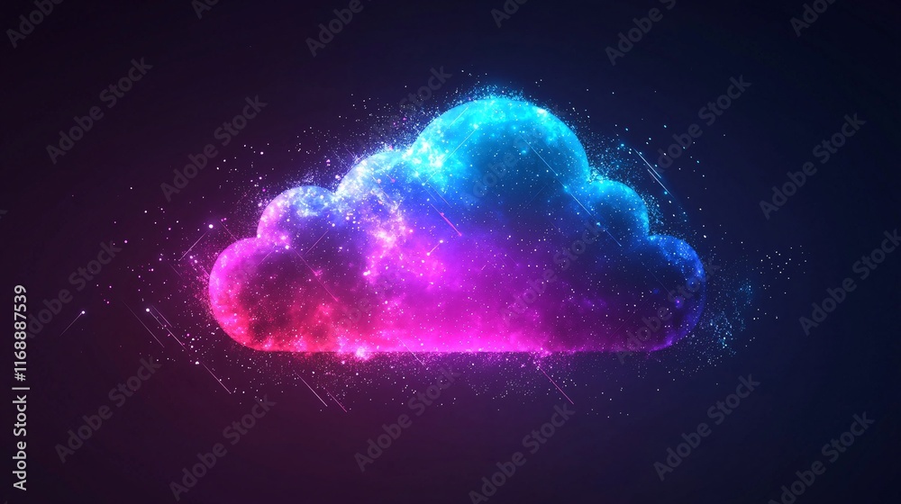 Poster Business Smart Cloud Solutions Scalability flexible cloud infrastructure visualized through vibrant graphics Stock Photo with side copy space