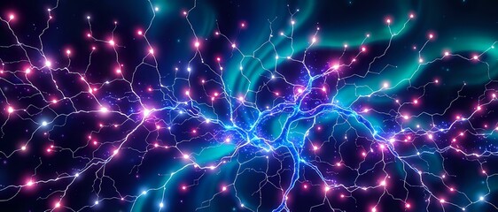 Naklejka premium Ethereal Galactic Neural Network in Bioluminescent Cybernetic Style