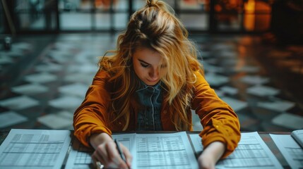 An accountant manipulating financial records to evade taxes, with a focus on falsified receipts, ledgers, and hidden income