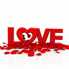 Valentines day with love sign and roses white background.