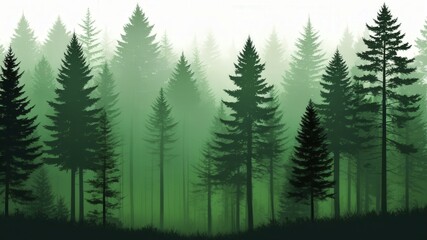Fototapeta premium Digital artwork of a misty forest scene with slender pine trees, evoking tranquility and mystery
