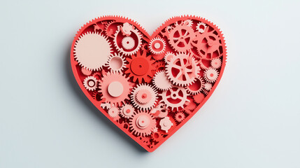 Illustration of a heart with gears inside, some turning smoothly, others stuck, for love's complexities