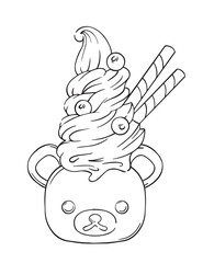 vector illustration asian sweets, street food. ice cream bear coloring book