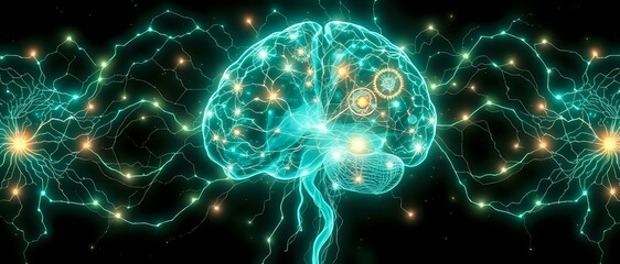 Ethereal Bioluminescent Brainwave Visualization - Art Nouveau Cybernetic Neurology