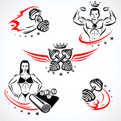 Fitness and bodybuilding collection labels and icon set. Collection icon fitness. Vector