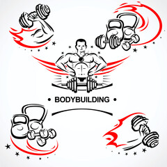 Fitness and bodybuilding collection labels and icon set. Collection icon fitness. Vector