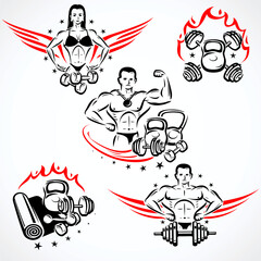 Fitness and bodybuilding collection labels and icon set. Collection icon fitness. Vector