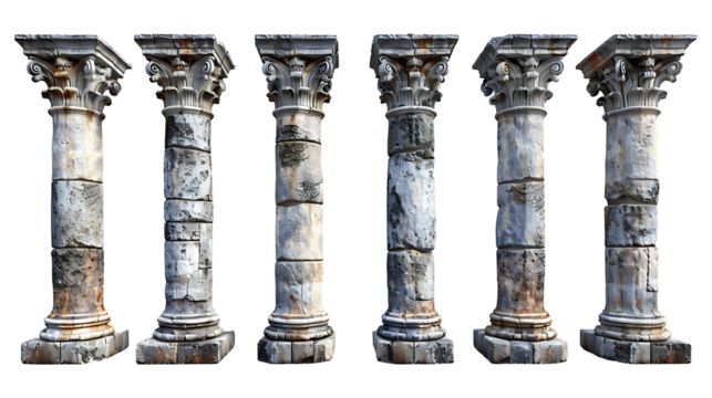 Modern styles marble columns on a white or transparent background