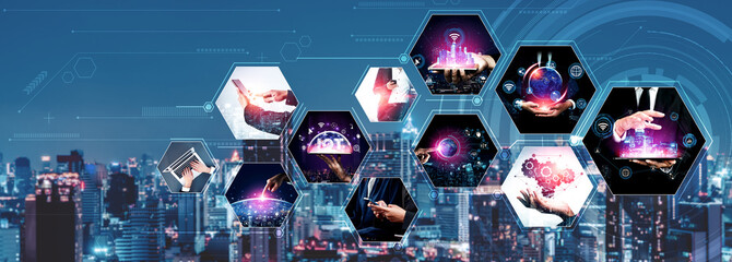 Communication technology , smart connection IOT and people network technology concept. People using...