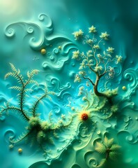 Surreal Nature Oasis - Vibrant Fractal Landscape with Tree and Ferns