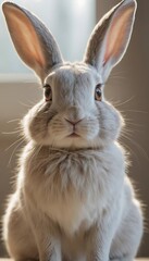 Obraz premium A rabbit, side by side, beautiful detailed eyes, beautiful detailed lips, extremely detailed face and features, long eyelashes, elegant pose, natural lighting