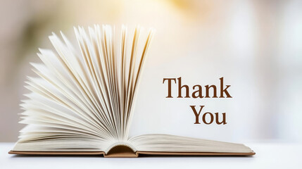 A thank you book rests open on a table in a library, softly lit by afternoon light