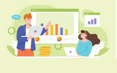 A professional illustration showcasing a collaborative business meeting, emphasizing teamwork, idea sharing, and strategy discussions in a corporate environment.