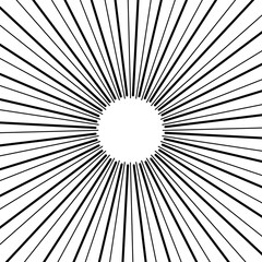 Obraz premium Circular radial black lines with depth effect. Geometric graphics, sunshine symbol, abstract, spiral, logo. 