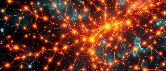 Obraz premium Glowing Neural Network Night Landscape (Art Nouveau Cybernetic)