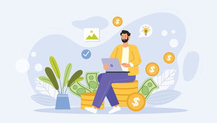 An innovative design featuring creative concepts for making money online, including e-commerce, freelancing, and digital solutions for financial growth.