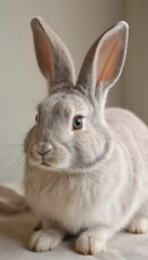 Obraz premium A rabbit, side by side, beautiful detailed eyes, beautiful detailed lips, extremely detailed face and features, long eyelashes, elegant pose, natural lighting