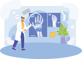A professional medical illustration focusing on detailed hand and joint X-rays, highlighting diagnostic tools and healthcare precision.