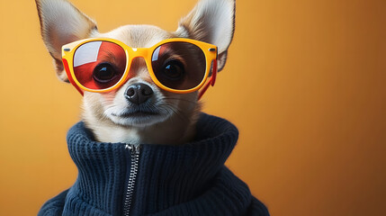 Fototapeta premium Cute Chihuahua wearing sunglasses