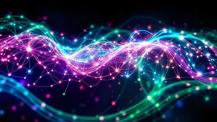 Fototapeta premium Neon Bioluminescent Brainwave Art, Cybernetic Energy