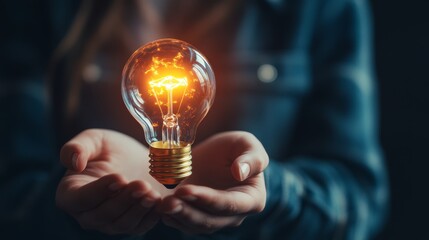 Illuminating innovation, person holding a glowing light bulb symbolizing ideas and solutions