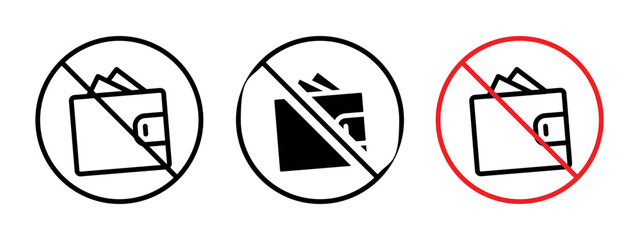 No wallet sign vector in black and red colors