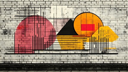 Abstract Geometric Graffiti Art on Brick Wall