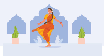 A vibrant depiction of traditional Indian dance, showcasing cultural attire, movements, and heritage.