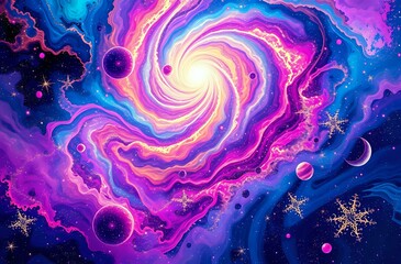 Obraz premium Vibrant Cosmic Galaxy Scene with Nebulae and Stars