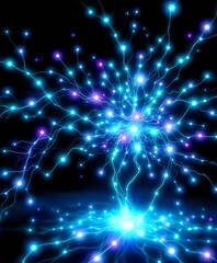 Fototapeta premium Bioluminescent Neural Network: Cybernetic Abstraction in Blue