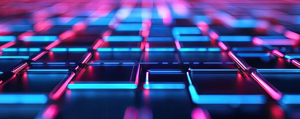 Fototapeta premium Grid abstract background idea. Vibrant neon squares in a modern digital pattern, showcasing a tech-inspired design.