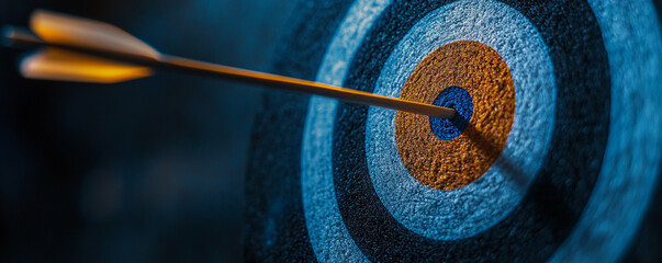 A detailed image of an archery target with an arrow hitting the bullseye, highlighting precision and focus