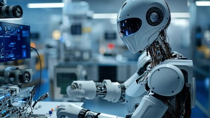 A robot is working on a computer monitor