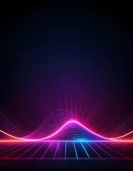 Abstract Neon Waves Flowing Over Grid Surface