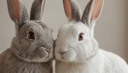 Fototapeta premium A rabbit, side by side, beautiful detailed eyes, beautiful detailed lips, extremely detailed face and features, long eyelashes, elegant pose, natural lighting