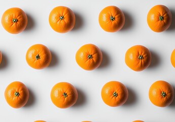 Bright and Fresh Oranges Arranged Neatly on White Background, Showcasing Natural Color and Texture for Food Photography or Health Related Projects