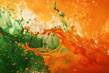 dynamic orange and green color splashes creating festive background for independence day