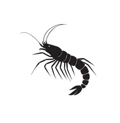 a black and white silhouette Shrimp with white background