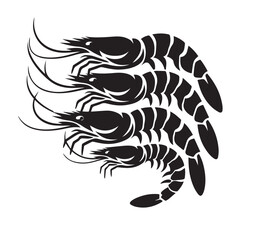 a black and white silhouette Shrimp with white background