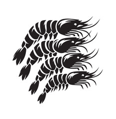 a black and white silhouette Shrimp with white background