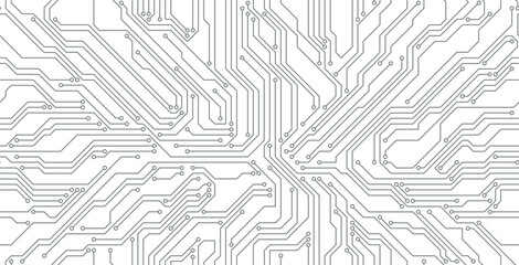Seamless digital technology background with white backdrop.