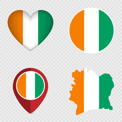 Ivory Coast Flag Icons Pack. Vector illustration.